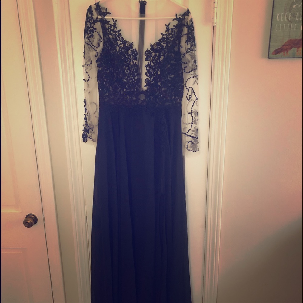 Beautifully detailed long black dress